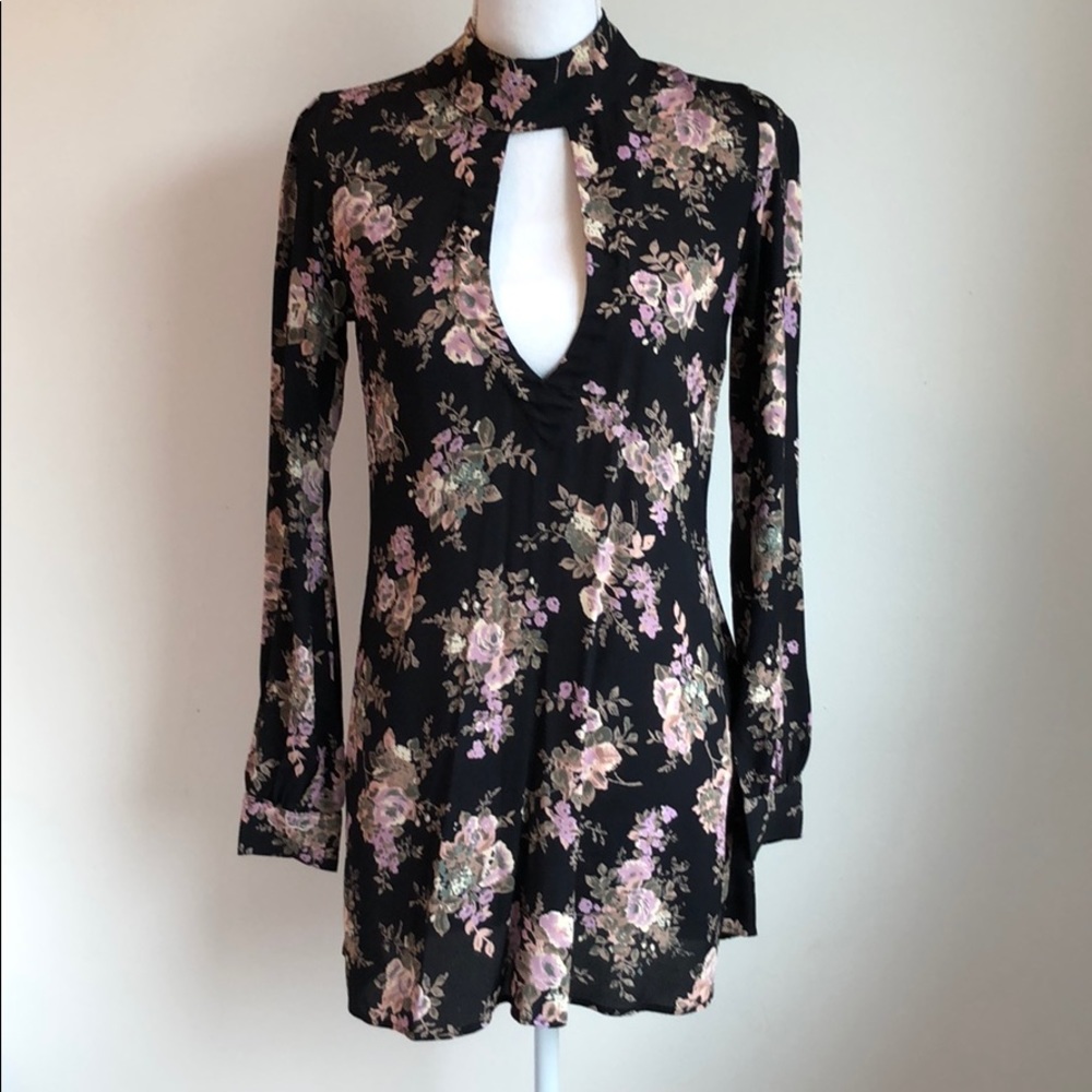 FLYNN SKYE Leah Mini Dress, Black Botanical, XS